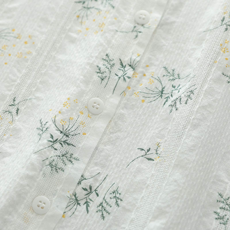 Buddha Stones、秋、白、黄色の花、緑の葉、ボタン、レディースコットン長袖シャツ - image 6