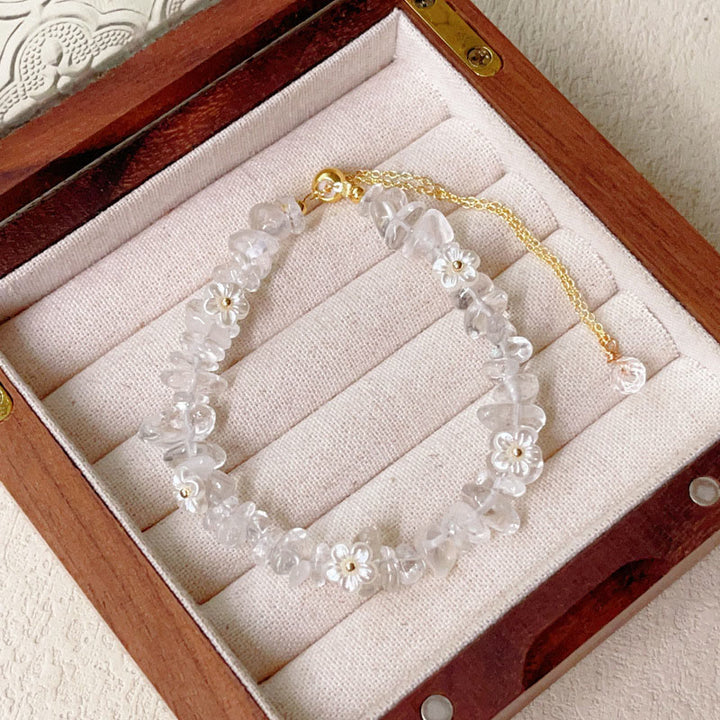 Buddha Stones不規則な水晶の花のデザイン アメジスト ホワイトクリスタル バランスブレスレット - ホワイトクリスタル（手首周り：15～19cm） - image 3