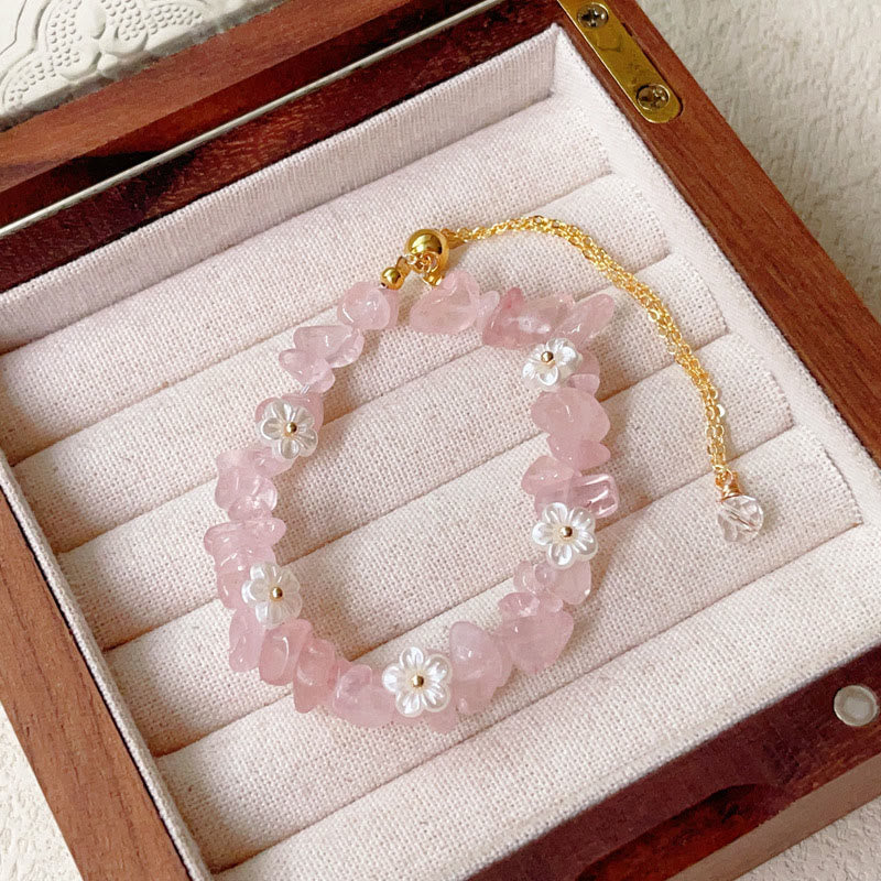 Buddha Stones不規則な水晶の花のデザイン アメジスト ホワイトクリスタル バランスブレスレット - ピンククリスタル（手首周り：15～19cm） - image 9