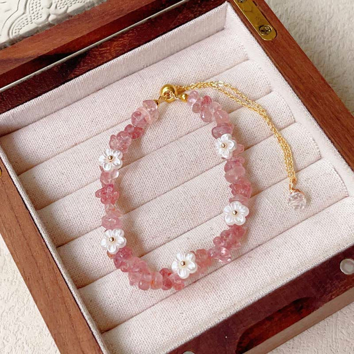 Buddha Stones不規則な水晶の花のデザイン アメジスト ホワイトクリスタル バランスブレスレット - ストロベリークォーツ（手首周り：15～19cm） - image 11