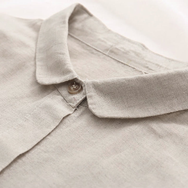 Buddha Stones秋 ベージュ 花柄 草 刺繍 ボタン レディース コットン 長袖シャツ - image 3