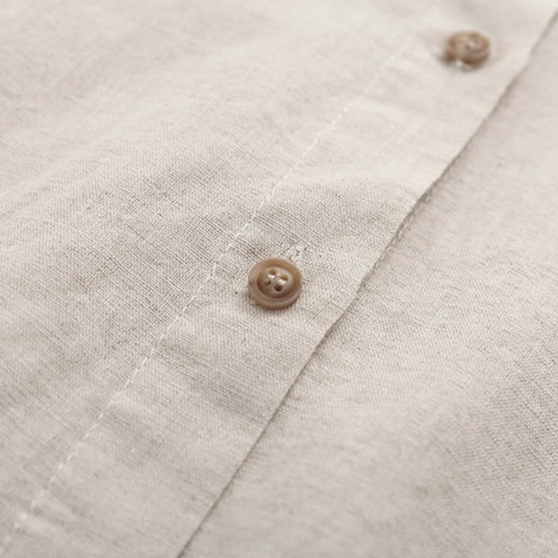 Buddha Stones秋 ベージュ 花柄 草 刺繍 ボタン レディース コットン 長袖シャツ - image 4