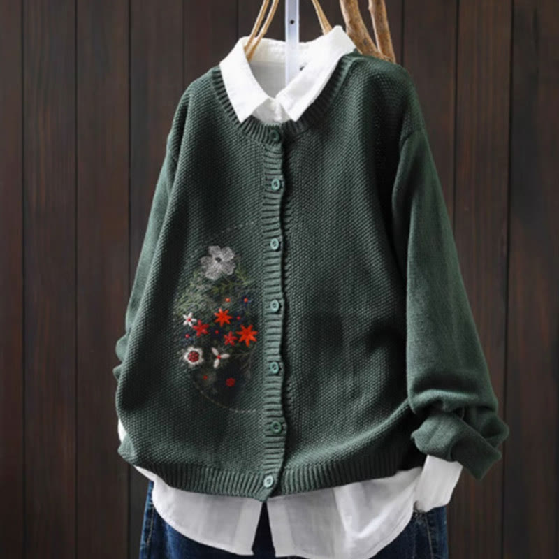 Buddha Stones柄刺繍ボタン コットン レディース 長袖 ニットカーディガン セーター - シーグリーン - US4-6、 UK/AU8-10、 EU36-38 (F) - image 22