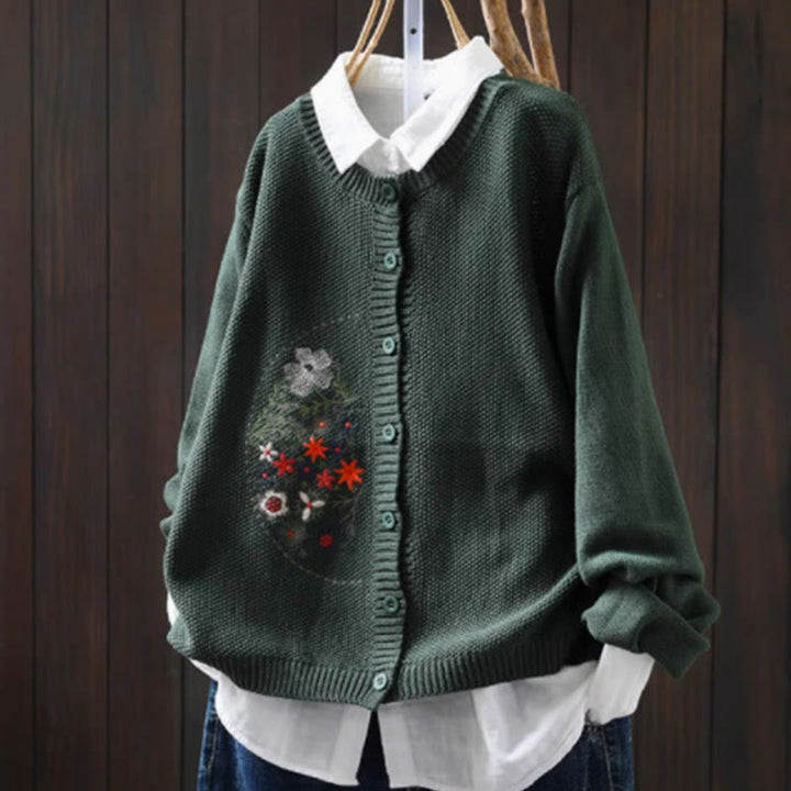 Buddha Stones柄刺繍ボタン コットン レディース 長袖 ニットカーディガン セーター - シーグリーン - US4-6、 UK/AU8-10、 EU36-38 (F) - image 22