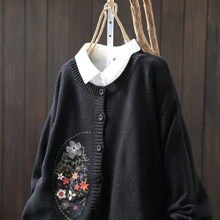 Buddha Stones柄刺繍ボタン コットン レディース 長袖 ニットカーディガン セーター - image 25