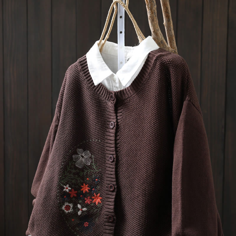 Buddha Stones柄刺繍ボタン コットン レディース 長袖 ニットカーディガン セーター - image 17