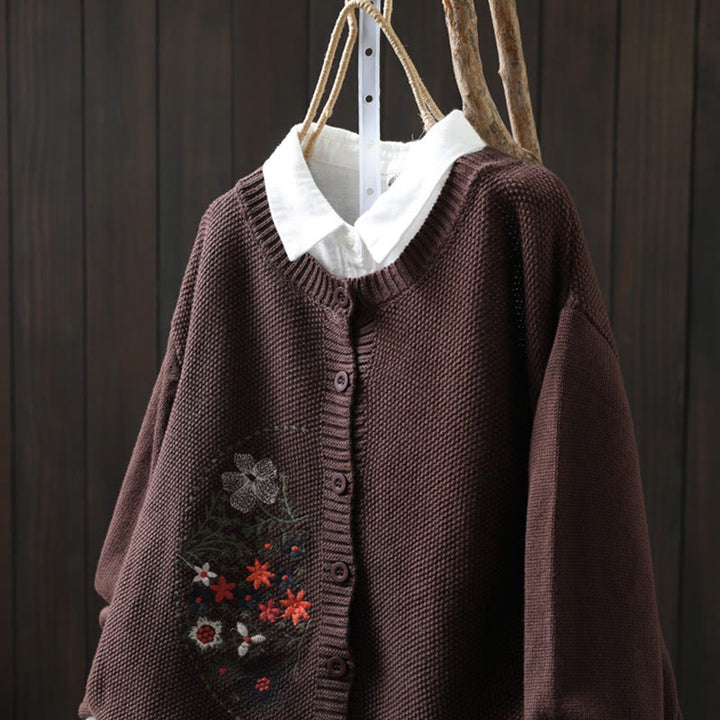 Buddha Stones柄刺繍ボタン コットン レディース 長袖 ニットカーディガン セーター - image 17