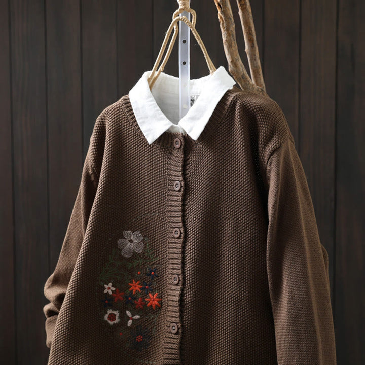 Buddha Stones柄刺繍ボタン コットン レディース 長袖 ニットカーディガン セーター - image 21