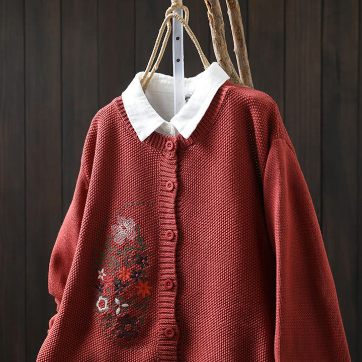 Buddha Stones柄刺繍ボタン コットン レディース 長袖 ニットカーディガン セーター - image 19