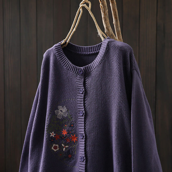 Buddha Stones柄刺繍ボタン コットン レディース 長袖 ニットカーディガン セーター - image 6