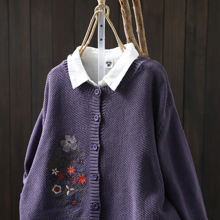 Buddha Stones柄刺繍ボタン コットン レディース 長袖 ニットカーディガン セーター - image 7