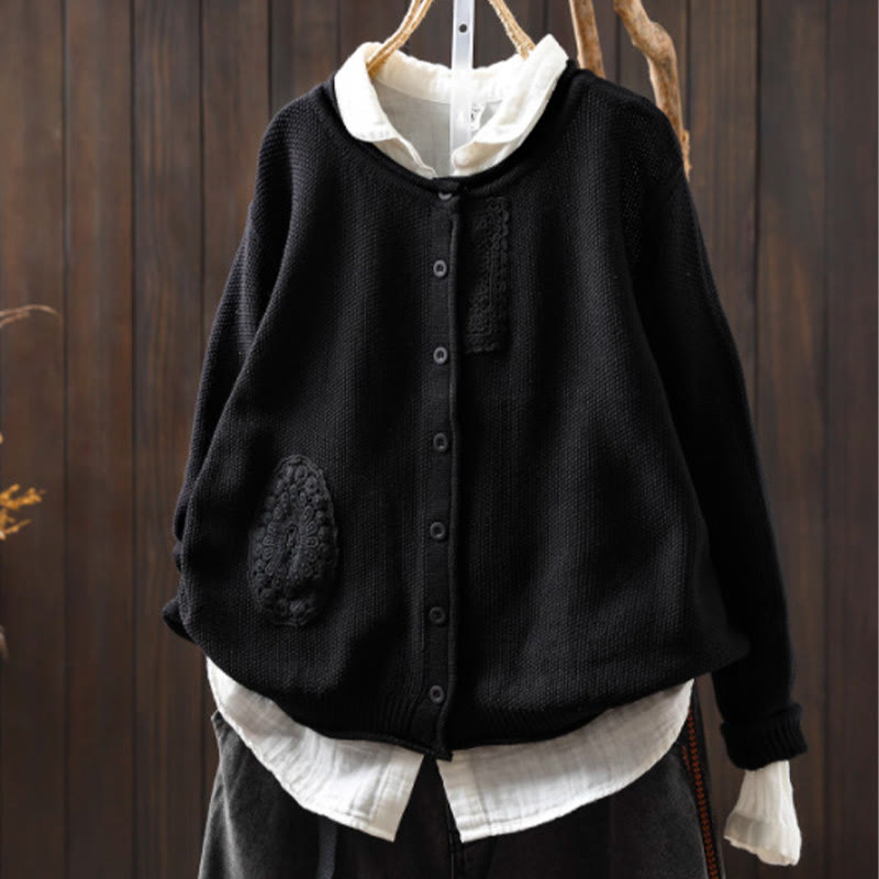 Buddha Stones秋 フローラルボタン コットン レディース 長袖 ニットカーディガン セーター - 黒 - US4-6、 UK/AU8-10、 EU36-38 (F) - image 28