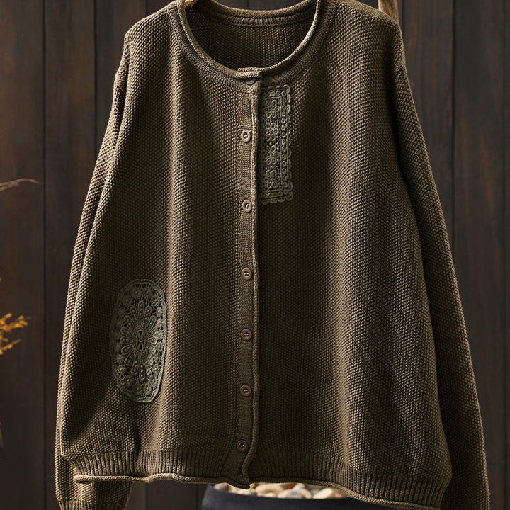 Buddha Stones秋 フローラルボタン コットン レディース 長袖 ニットカーディガン セーター - image 5