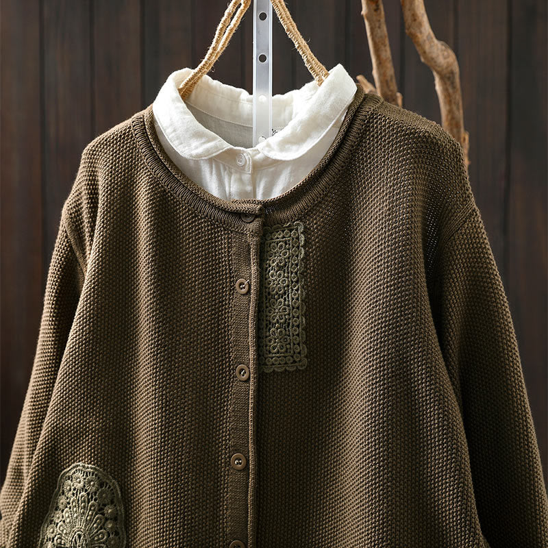 Buddha Stones秋 フローラルボタン コットン レディース 長袖 ニットカーディガン セーター - image 6