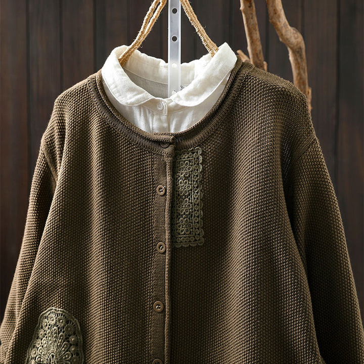 Buddha Stones秋 フローラルボタン コットン レディース 長袖 ニットカーディガン セーター - image 6