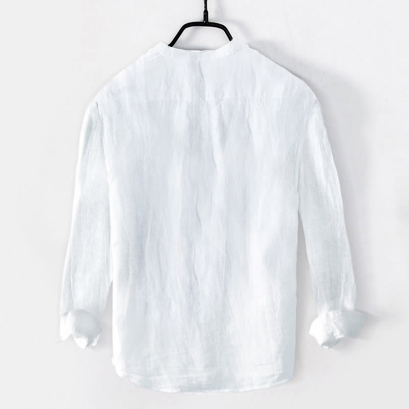 Buddha Stonesと柔らかな色彩の鯉模様のハーフボタンメンズコットンリネン長袖シャツ - image 7