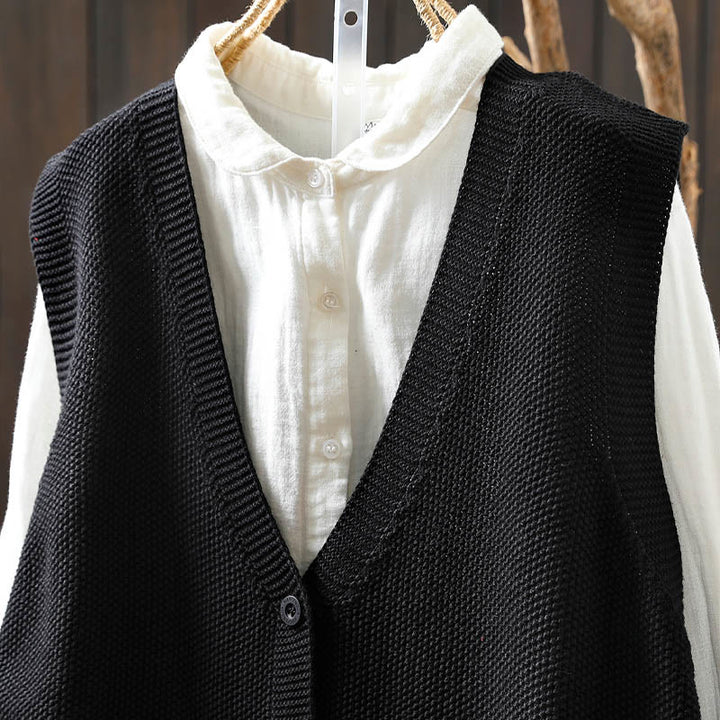 Buddha Stones図 ウサギの木 刺繍ボタン レディース ノースリーブ コットン ニットベスト ウエストコート - image 25