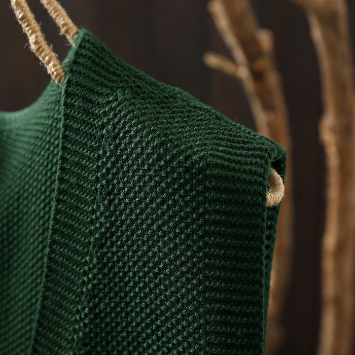 Buddha Stones図 ウサギの木 刺繍ボタン レディース ノースリーブ コットン ニットベスト ウエストコート - image 8