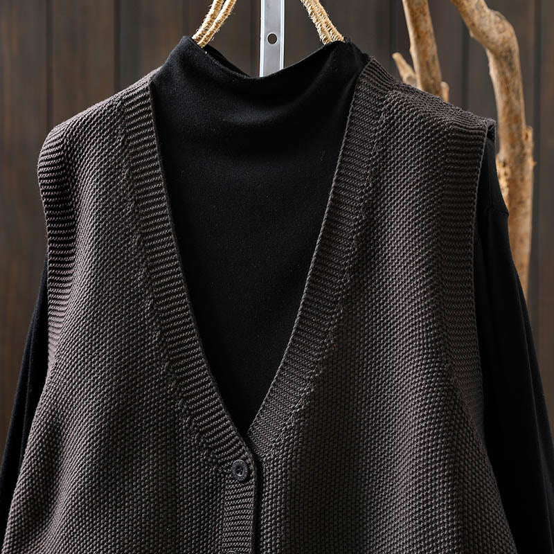 Buddha Stones図 ウサギの木 刺繍ボタン レディース ノースリーブ コットン ニットベスト ウエストコート - image 19