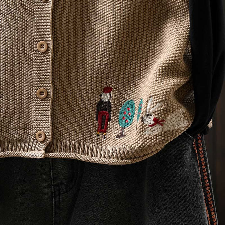 Buddha Stones図 ウサギの木 刺繍ボタン レディース ノースリーブ コットン ニットベスト ウエストコート - image 17