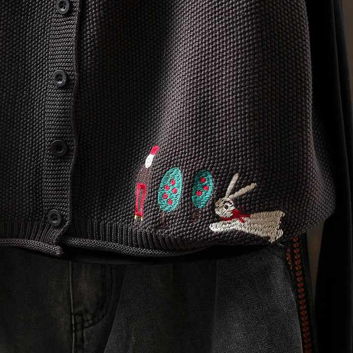 Buddha Stones図 ウサギの木 刺繍ボタン レディース ノースリーブ コットン ニットベスト ウエストコート - image 20