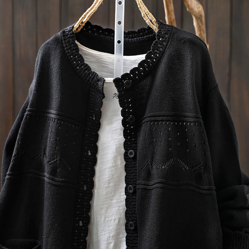 Buddha Stones秋 レースボタン ​​コットン レディース 長袖 ニットカーディガン セーター ポケット付き - image 24