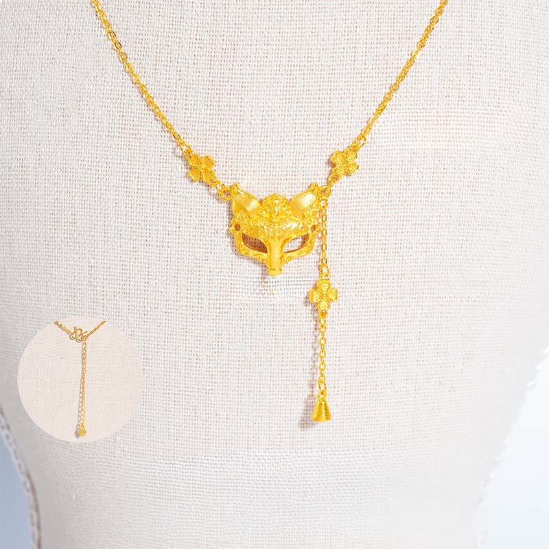 仏石 ゴールデンフォックスフラワーデザイン タッセル 銅製 バランスペンダントネックレス - image 2