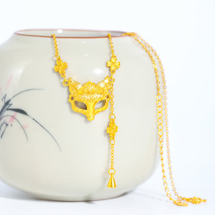 仏石 ゴールデンフォックスフラワーデザイン タッセル 銅製 バランスペンダントネックレス - image 0