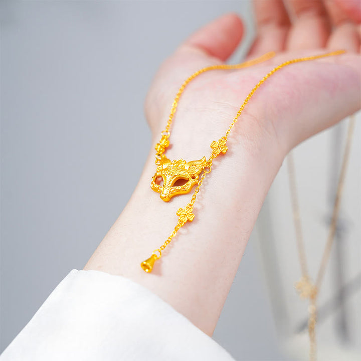 仏石 ゴールデンフォックスフラワーデザイン タッセル 銅製 バランスペンダントネックレス - image 3