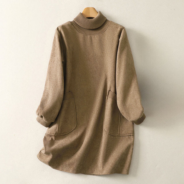 Buddha Stones冬用ハイネック 暖かいコットン レディース 長袖 ミディ丈 ワンピース ポケット付き - バーリーウッド - US14、 UK/AU18、 EU46 (2XL) - image 1