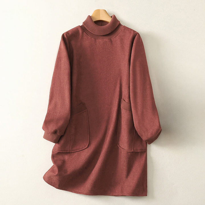 Buddha Stones冬用ハイネック 暖かいコットン レディース 長袖 ミディ丈 ワンピース ポケット付き - 鮭 - US14、 UK/AU18、 EU46 (2XL) - image 6