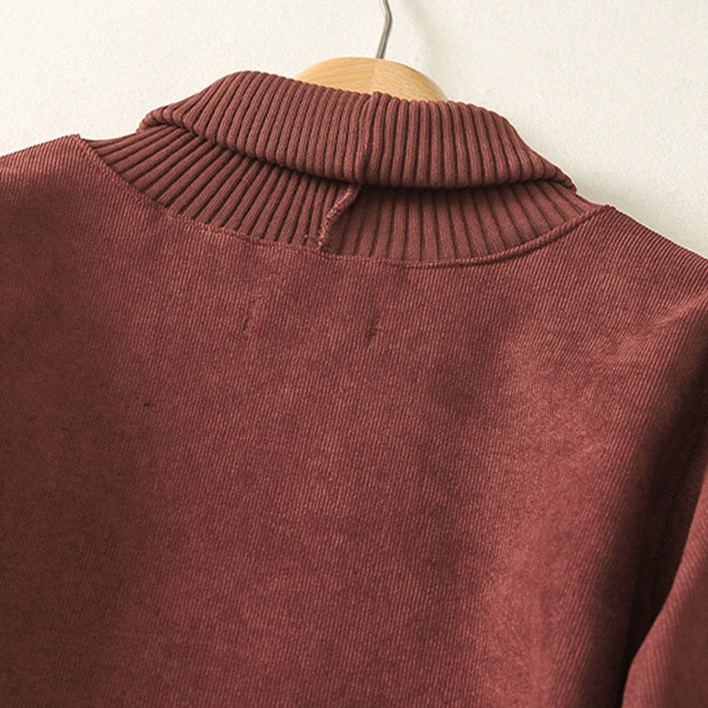 Buddha Stones冬用ハイネック 暖かいコットン レディース 長袖 ミディ丈 ワンピース ポケット付き - image 9