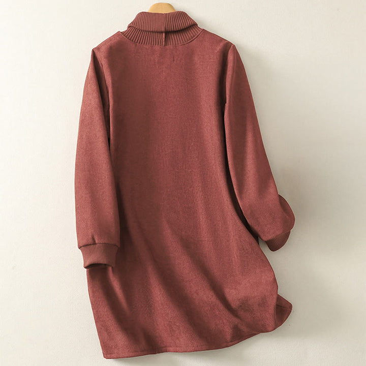 Buddha Stones冬用ハイネック 暖かいコットン レディース 長袖 ミディ丈 ワンピース ポケット付き - image 7