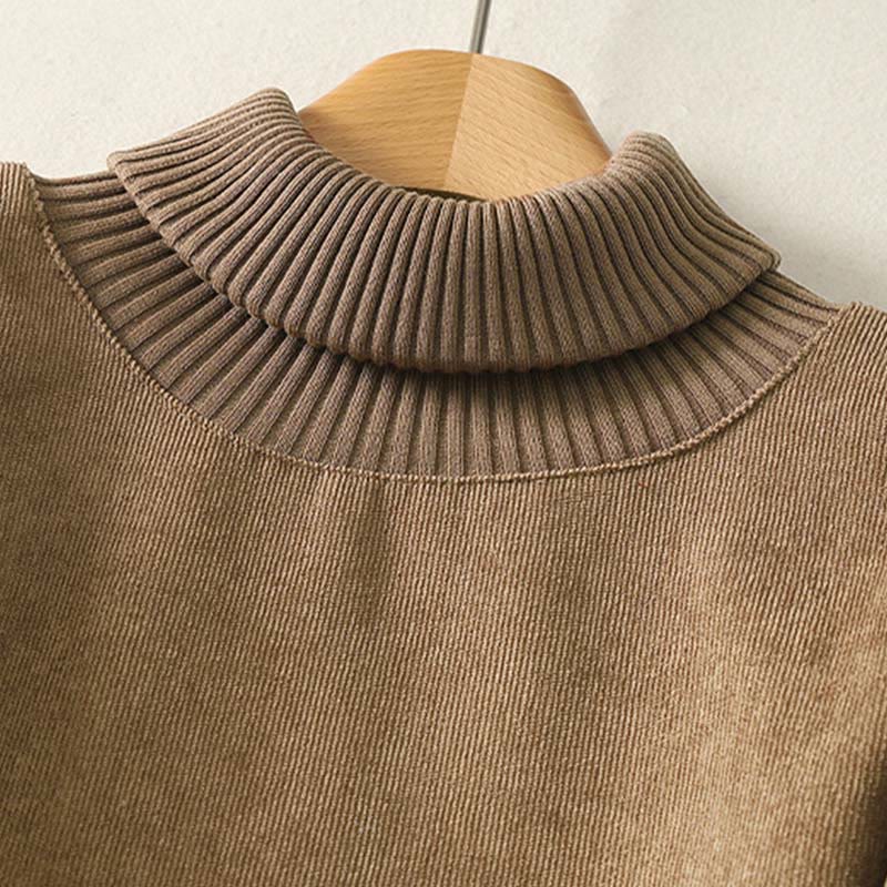 Buddha Stones冬用ハイネック 暖かいコットン レディース 長袖 ミディ丈 ワンピース ポケット付き - image 2