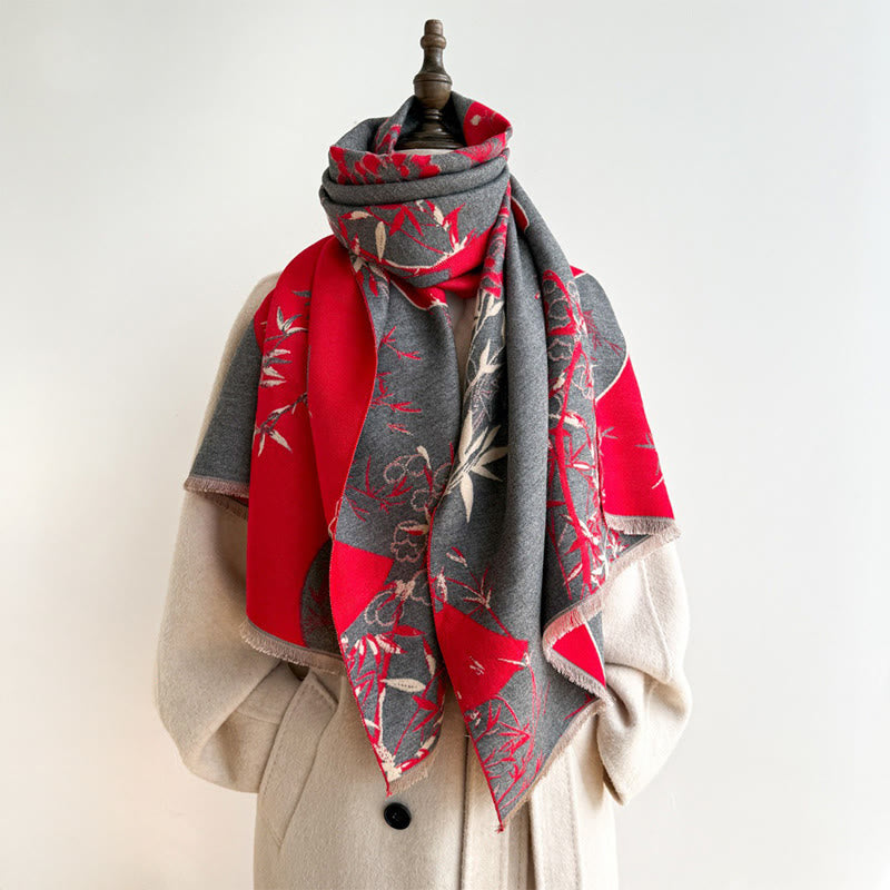 Buddha Stonesと冬扇子、竹と牡丹の花柄の心地よいスカーフショール - image 6