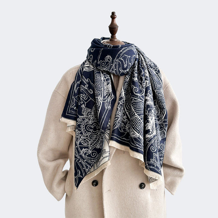 Buddha Stones、秋のパビリオン、鯉、花、波模様の心地よいスカーフショール - image 10