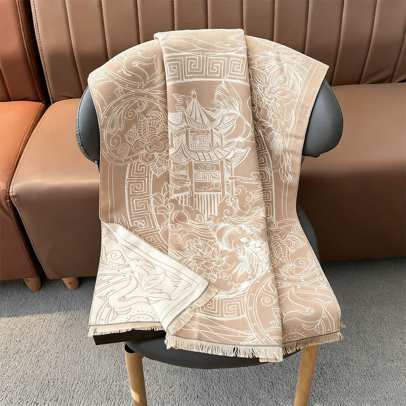 Buddha Stones、秋のパビリオン、鯉、花、波模様の心地よいスカーフショール - image 15