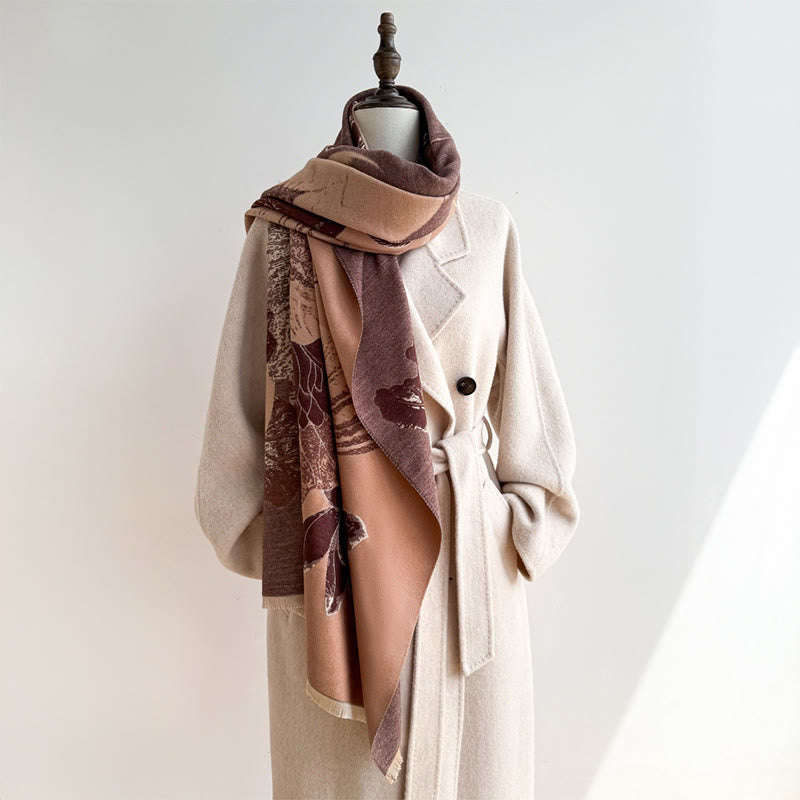 Buddha Stones、冬、コウノトリ、鳥、蓮の花、葉の模様、ソフトスカーフショール - image 14