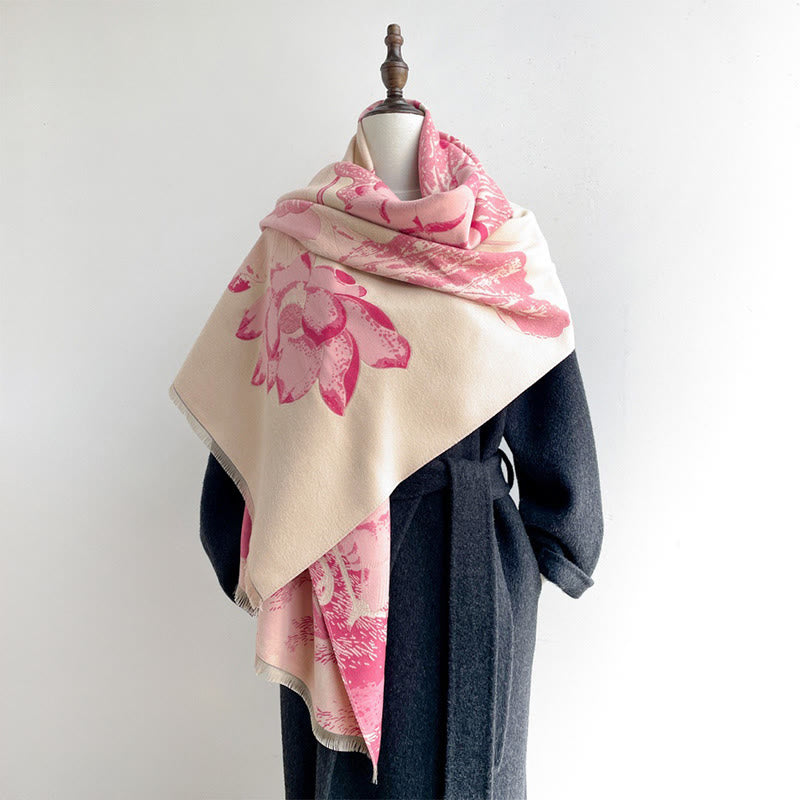 Buddha Stones、冬、コウノトリ、鳥、蓮の花、葉の模様、ソフトスカーフショール - image 6