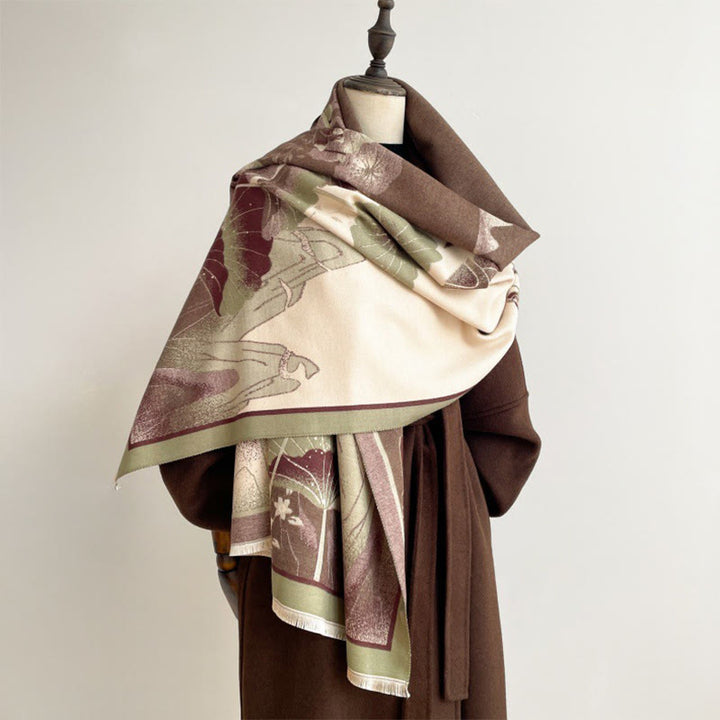 Buddha Stones、冬の山、蓮の花、葉の模様、ソフトスカーフショール - image 4