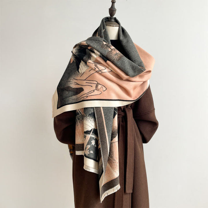 Buddha Stones、冬の山、蓮の花、葉の模様、ソフトスカーフショール - サンディブラウン - 180×65cm - image 0