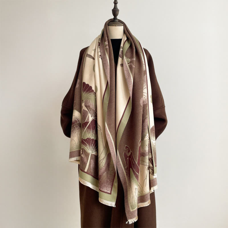 Buddha Stones、冬の山、蓮の花、葉の模様、ソフトスカーフショール - image 5