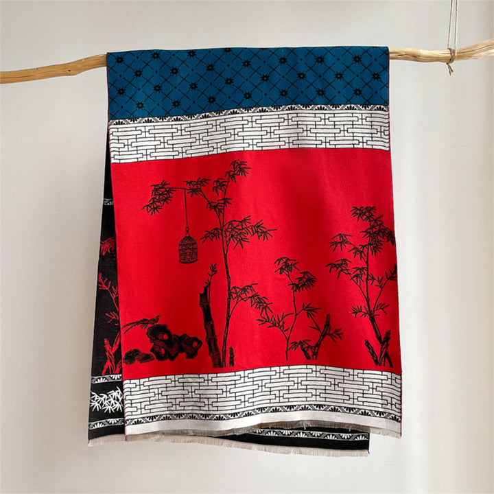 Buddha Stones冬 竹の葉 小鳥柄 心地よいスカーフ ショール - image 8