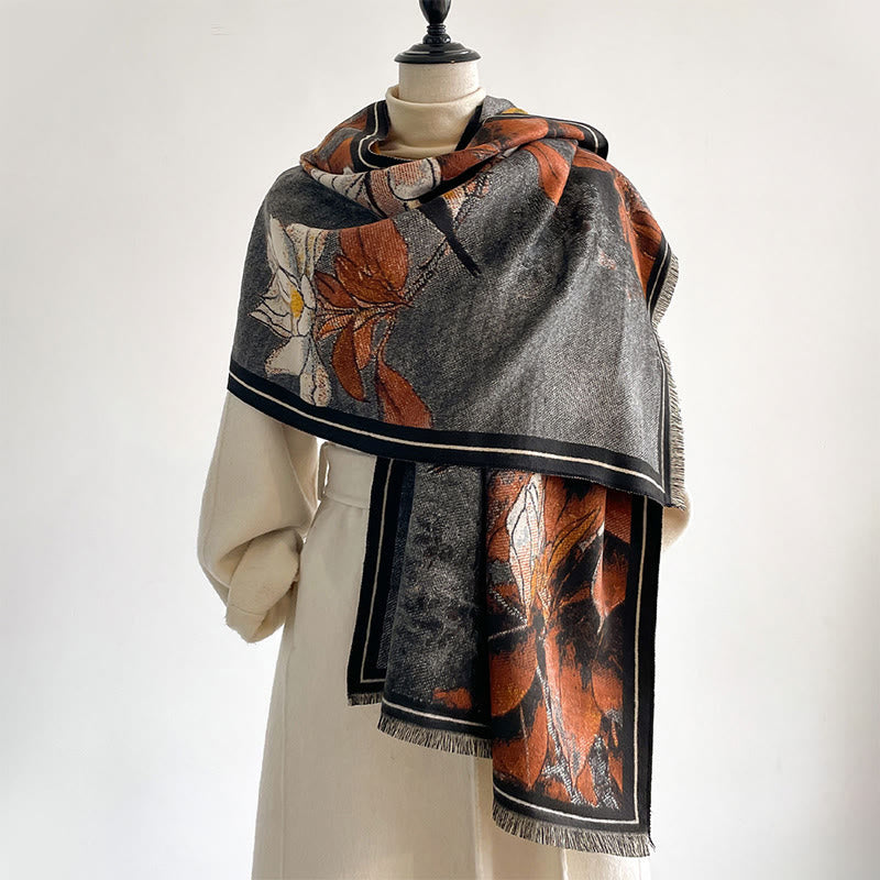 Buddha Stonesと冬の白いマグノリアの花、小鳥の模様の暖かくて心地よいスカーフショール - image 4