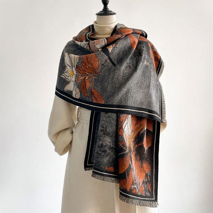 Buddha Stonesと冬の白いマグノリアの花、小鳥の模様の暖かくて心地よいスカーフショール - image 4