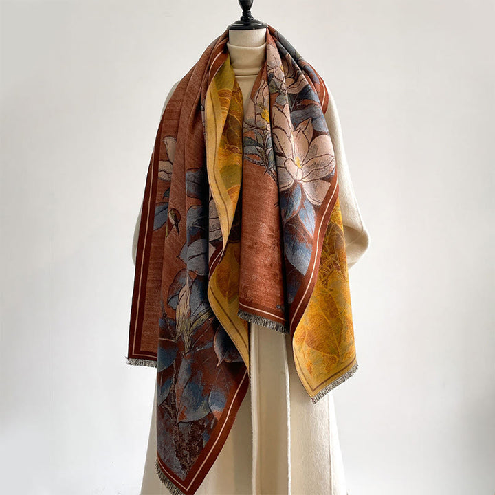 Buddha Stonesと冬の白いマグノリアの花、小鳥の模様の暖かくて心地よいスカーフショール - image 10