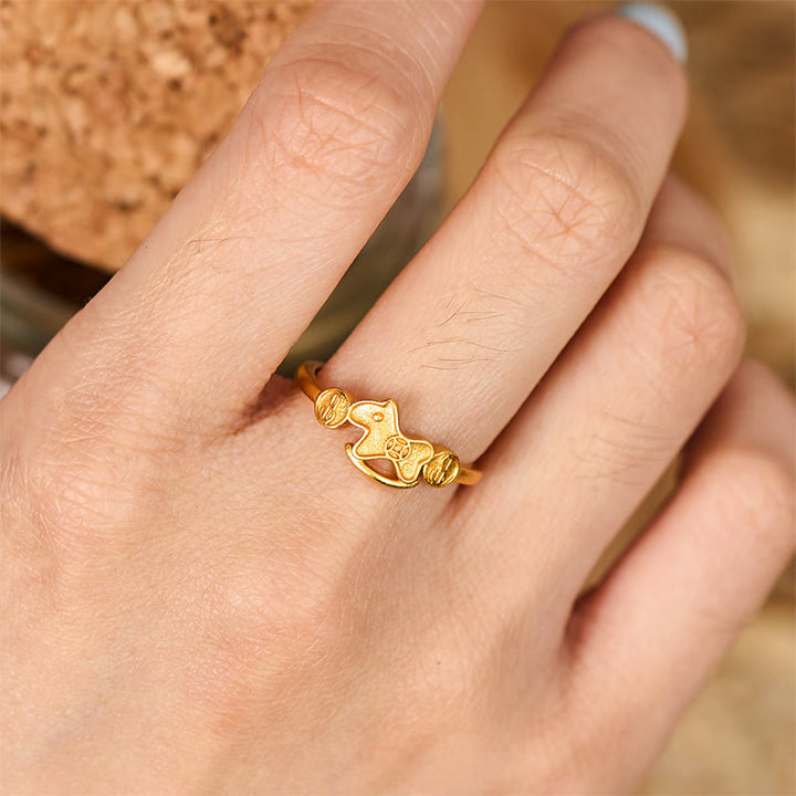 Buddha Stones馬年 24K金メッキ 真鍮銅コイン 調節可能リング - image 4