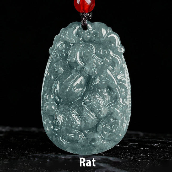 Buddha Stones中国の十二支 翡翠 午年 幸運 ロープ ネックレス ペンダント - ねずみ - image 6