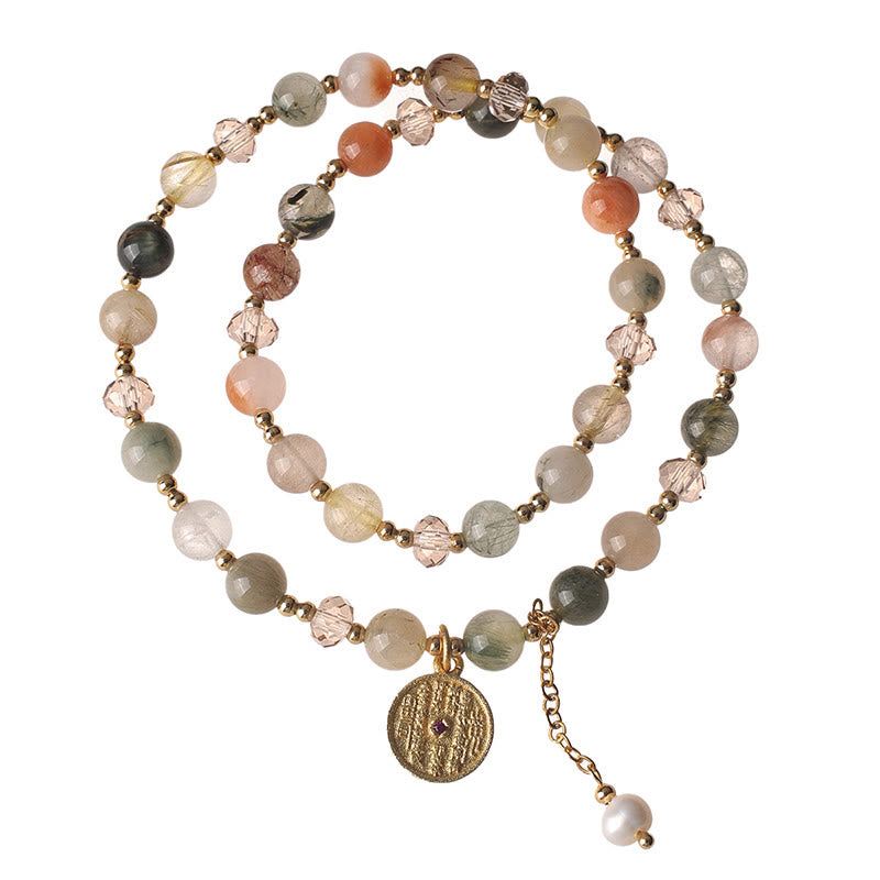 Buddha Stonesカラフル ルチルクォーツ 銅製 縁起物 ダブルラップブレスレット - image 4