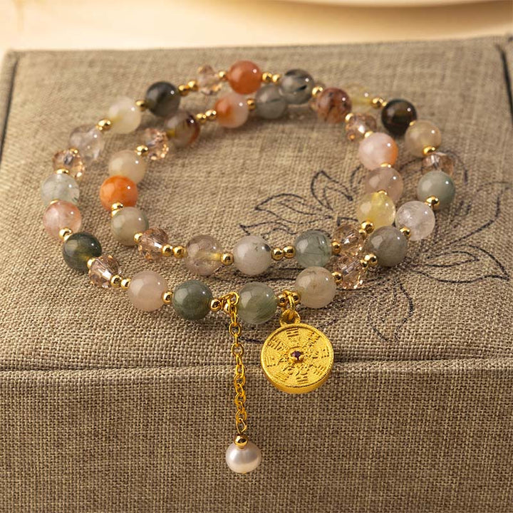 Buddha Stonesカラフル ルチルクォーツ 銅製 縁起物 ダブルラップブレスレット - ルチルクォーツ（手首周り：16～17cm） - image 0